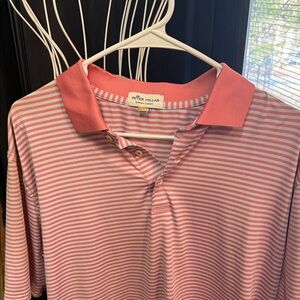 Peter Millar Coral and White Striped Polo